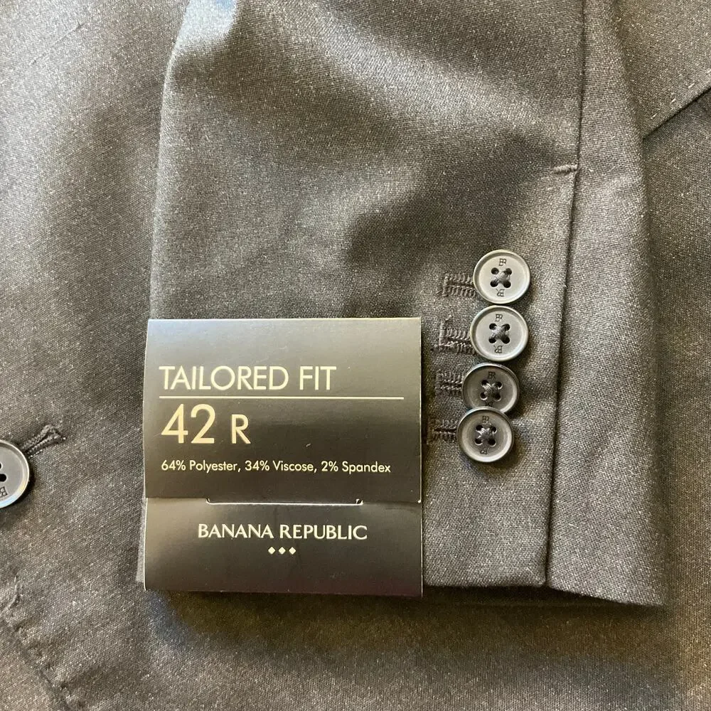 NWT Banana Republic Tailored Fit Sport Coat Blazer 42R Gray Stretch Suit Jacket